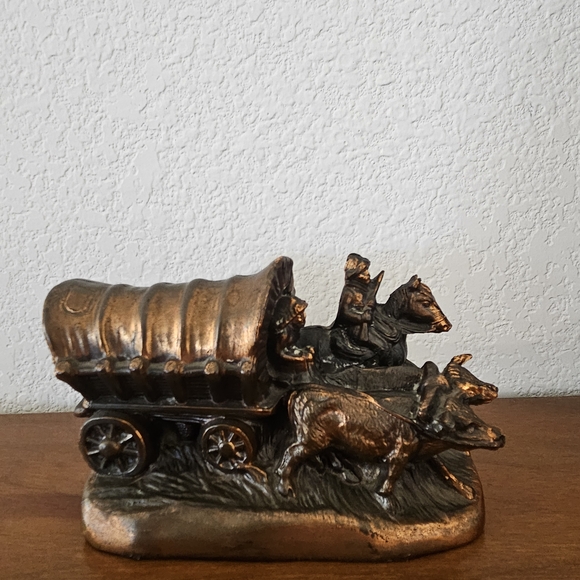Dodge Inc Other - Vintage Cast Metal Covered Wagon And Oxen Booken 1950's Rustic Bronze Color
